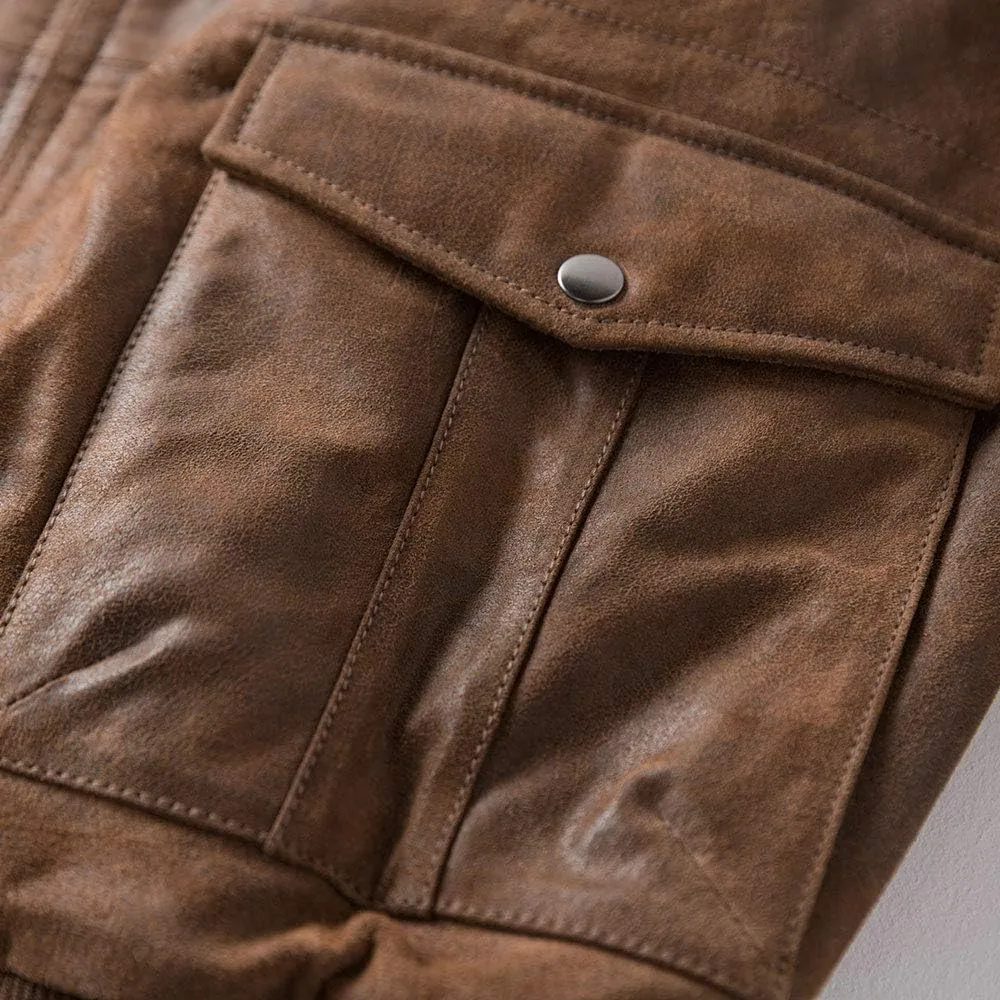 FLAVOR Men's Leather Flight Bomber Jacket Air Force Aviator