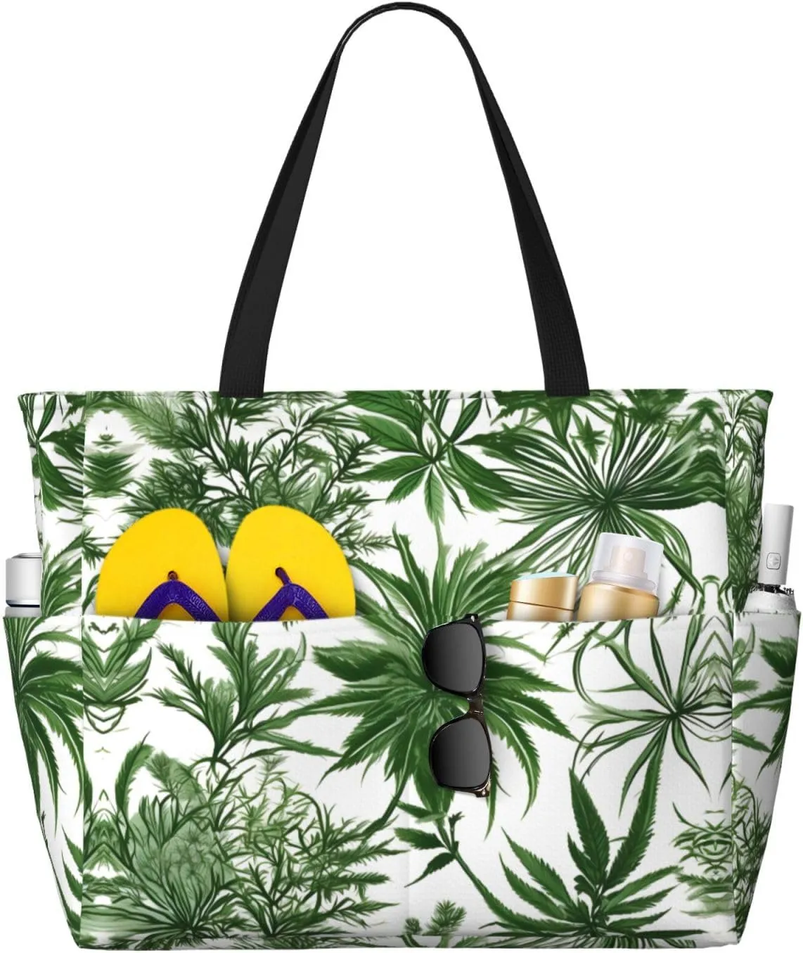 Flowering Herbs and Herbaceous Plants Print Unisex Large Capacity Beach Travel Bag Vacation Picnic Sport Tote Portable Gym Bag