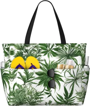 Flowering Herbs and Herbaceous Plants Print Unisex Large Capacity Beach Travel Bag Vacation Picnic Sport Tote Portable Gym Bag