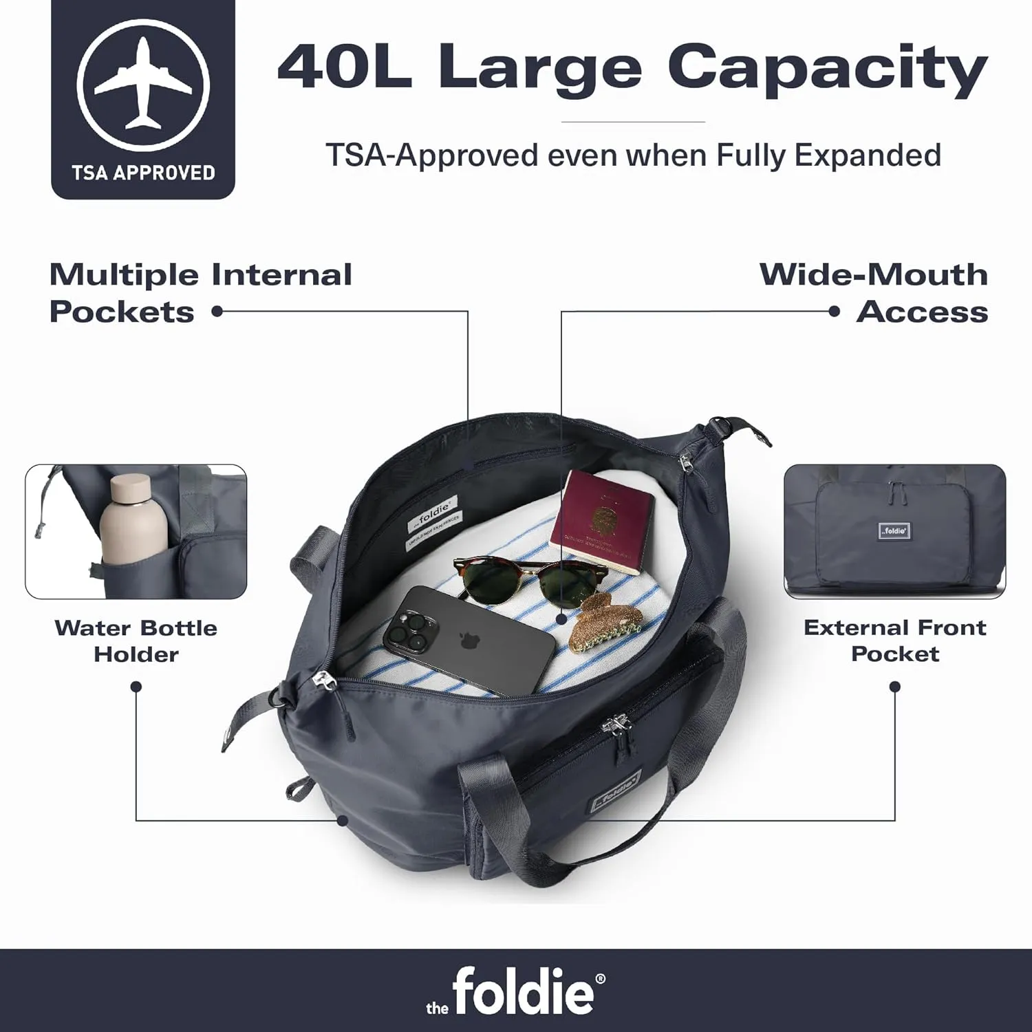 Foldable Travel Tote Bag for Women - 40L Weekender Bag with Multiple Pockets - Carry On Personal Item Travel Bag