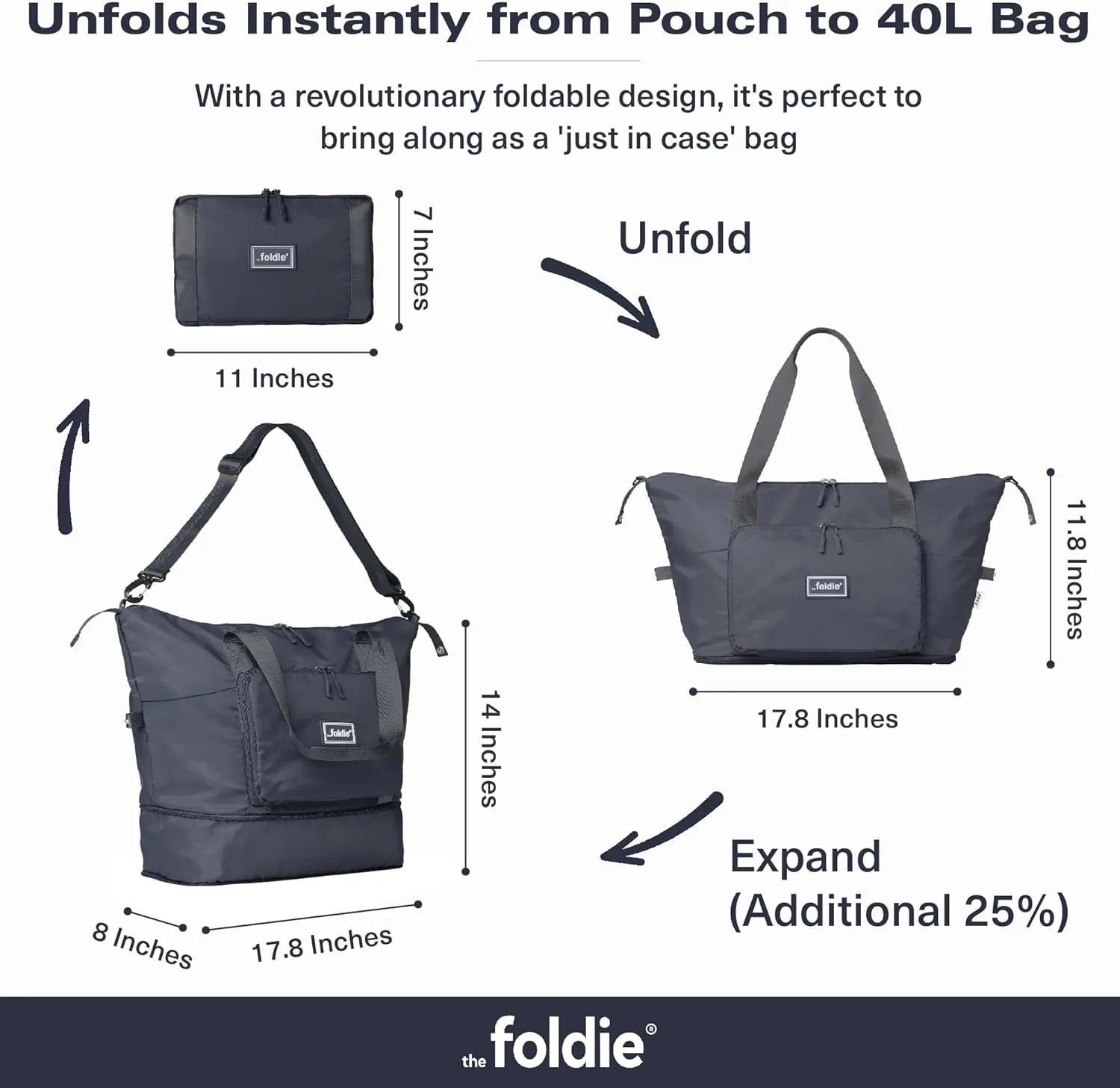 Foldable Travel Tote Bag for Women - 40L Weekender Bag with Multiple Pockets - Carry On Personal Item Travel Bag