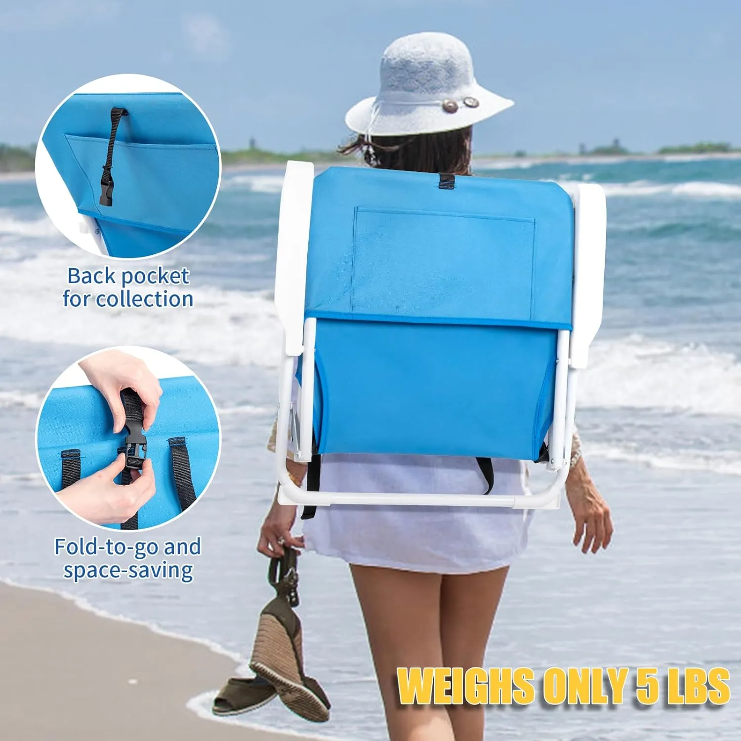 Folding Beach Chair, Beach Chairs for Adults,Portable Heavy-Duty Lawn Chairs Made of High Strength Durable 600D Oxford Fabric and Steel Frame for Outdoors,Camping Trip,Sporting Event,Picnic, BBQ