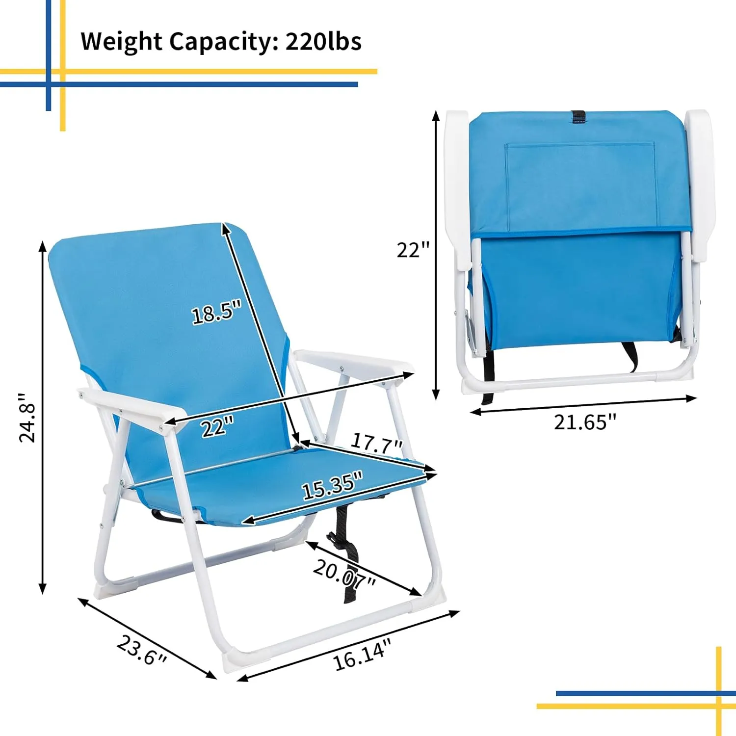 Folding Beach Chair, Beach Chairs for Adults,Portable Heavy-Duty Lawn Chairs Made of High Strength Durable 600D Oxford Fabric and Steel Frame for Outdoors,Camping Trip,Sporting Event,Picnic, BBQ