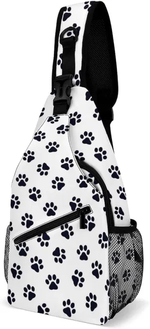 Footprints-dog-cats-print Crossbody Sling Backpack, Shoulder Bag Chest Bag for Travel Sport Running, 38x20cm, Style