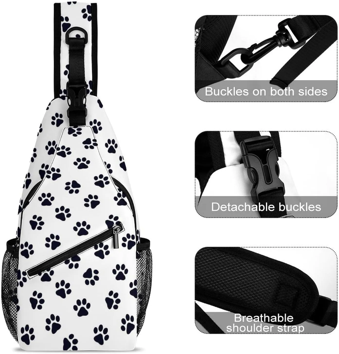 Footprints-dog-cats-print Crossbody Sling Backpack, Shoulder Bag Chest Bag for Travel Sport Running, 38x20cm, Style