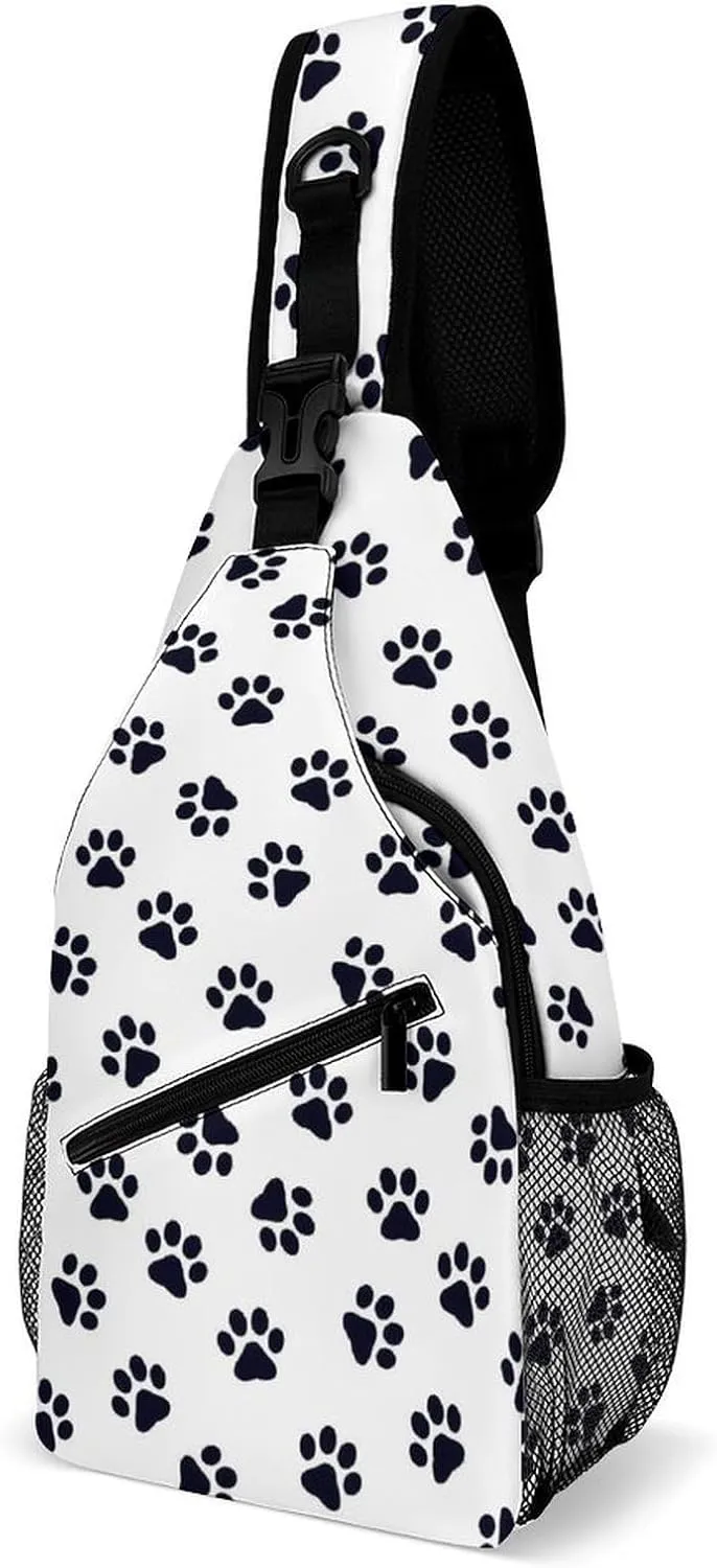 Footprints-dog-cats-print Crossbody Sling Backpack, Shoulder Bag Chest Bag for Travel Sport Running, 38x20cm, Style