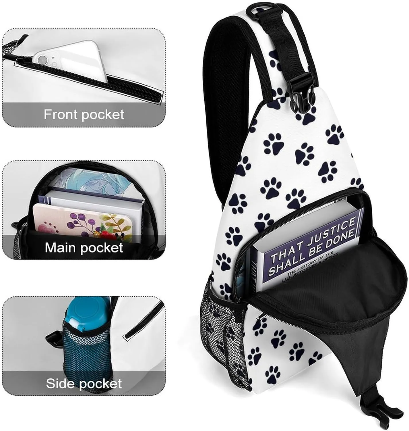 Footprints-dog-cats-print Crossbody Sling Backpack, Shoulder Bag Chest Bag for Travel Sport Running, 38x20cm, Style