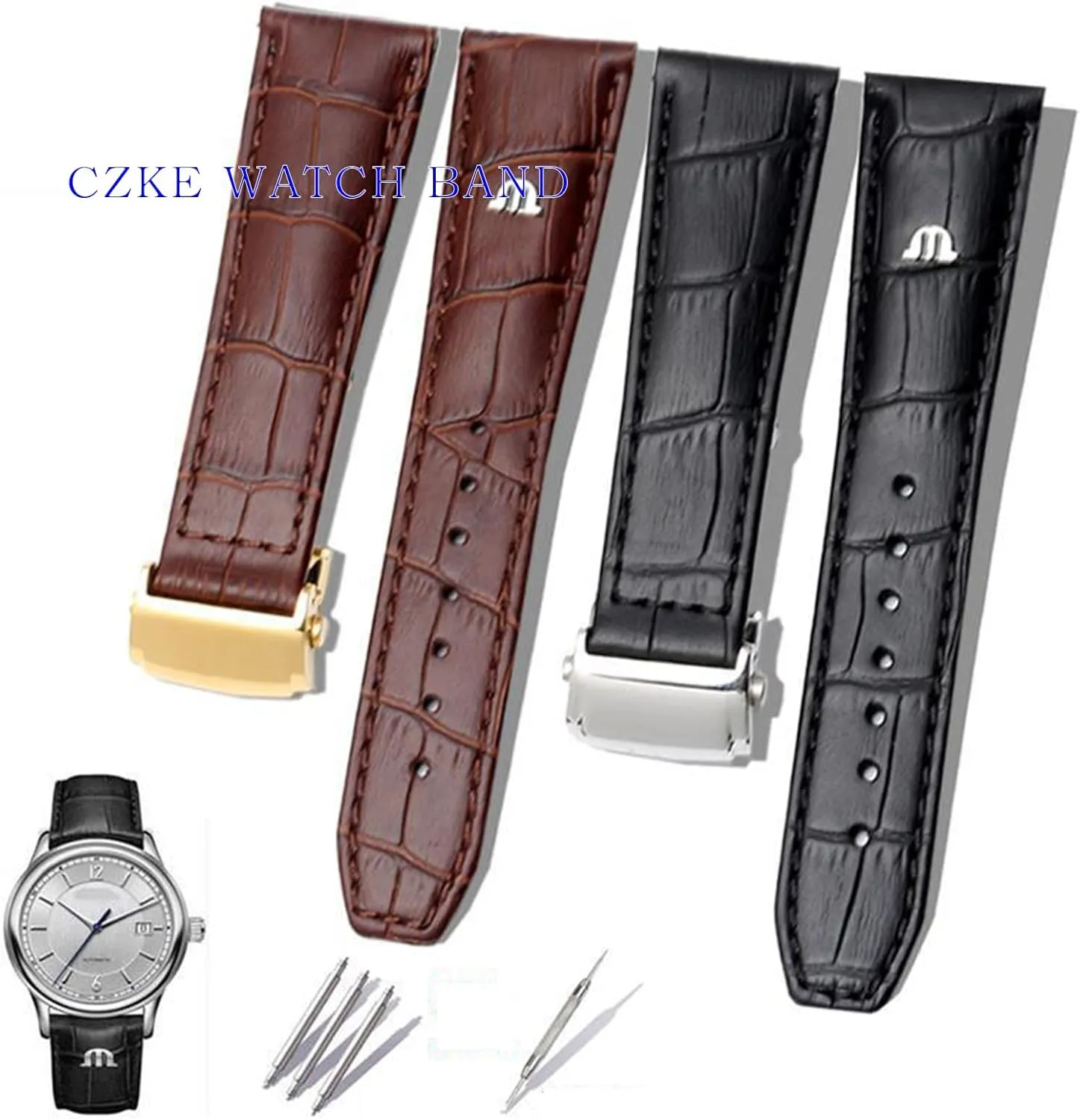 for Maurice Lacroix Eliros watchband First Layer Calfskin 20mm 22mm with Folding Buckle Black Brown Cow Genuine Leather Strap