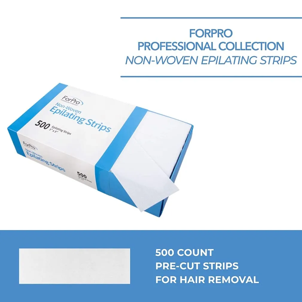 ForPro Professional Collection Non-Woven Epilating Strips, White, Tear-Resistant, Pre-Cut Strips For Hair Removal, 3" W x 9" L, 500-Count