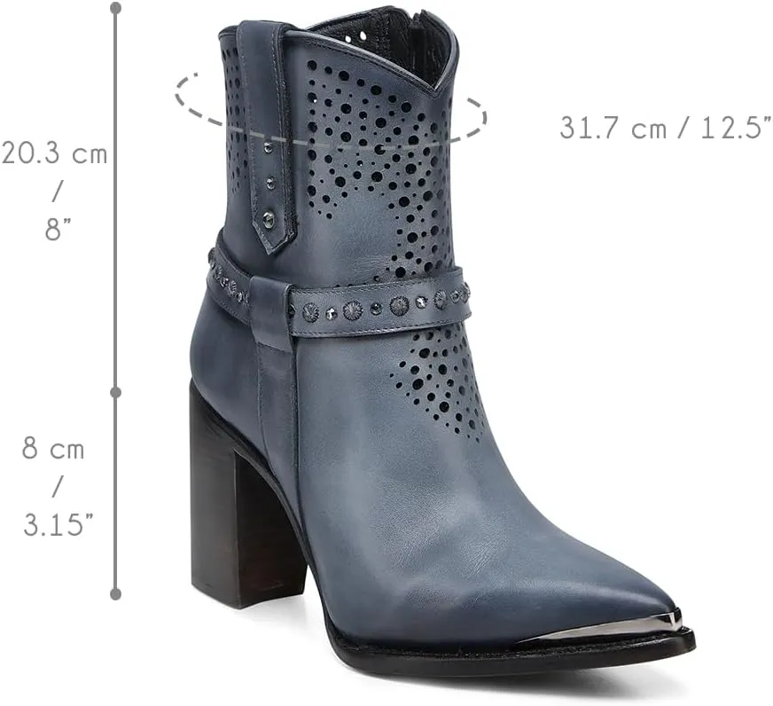 FRANCO CUADRA Women's Leather Ankle Boot with Crystals 4I18RS, Blue