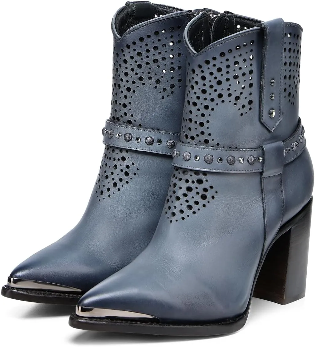 FRANCO CUADRA Women's Leather Ankle Boot with Crystals 4I18RS, Blue