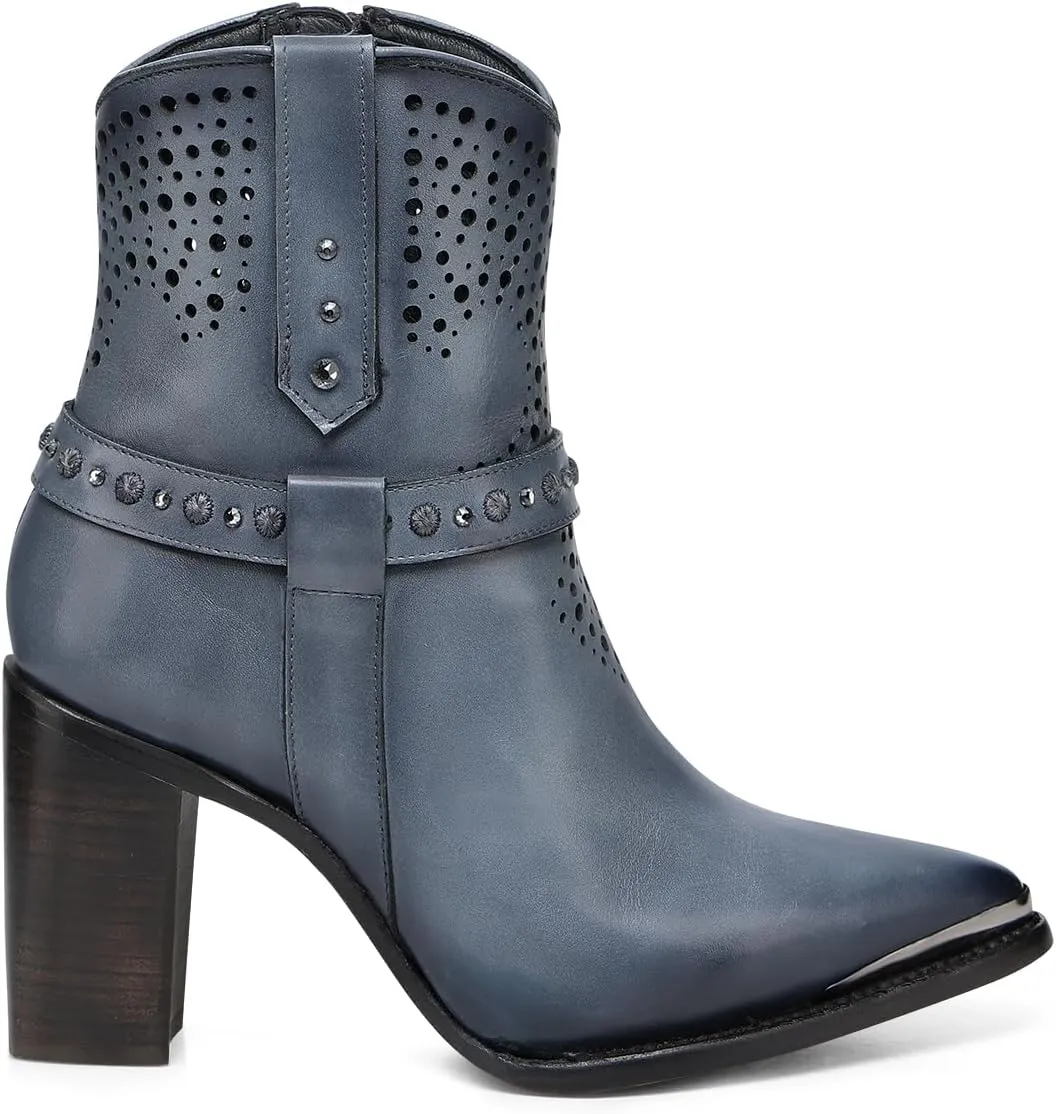 FRANCO CUADRA Women's Leather Ankle Boot with Crystals 4I18RS, Blue