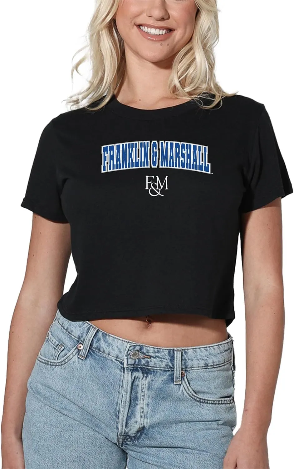 Franklin & Marshall College Arch Logo Black Women's Apparel Crop Top T-Shirt