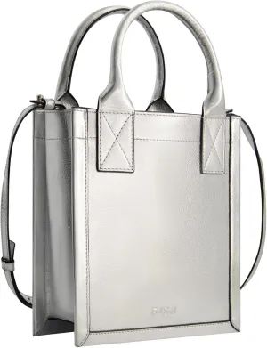Fred Segal Tote Bag, Women's North/South Leather Shoulder Bag with Adjustable Shoulder Strap, Silver