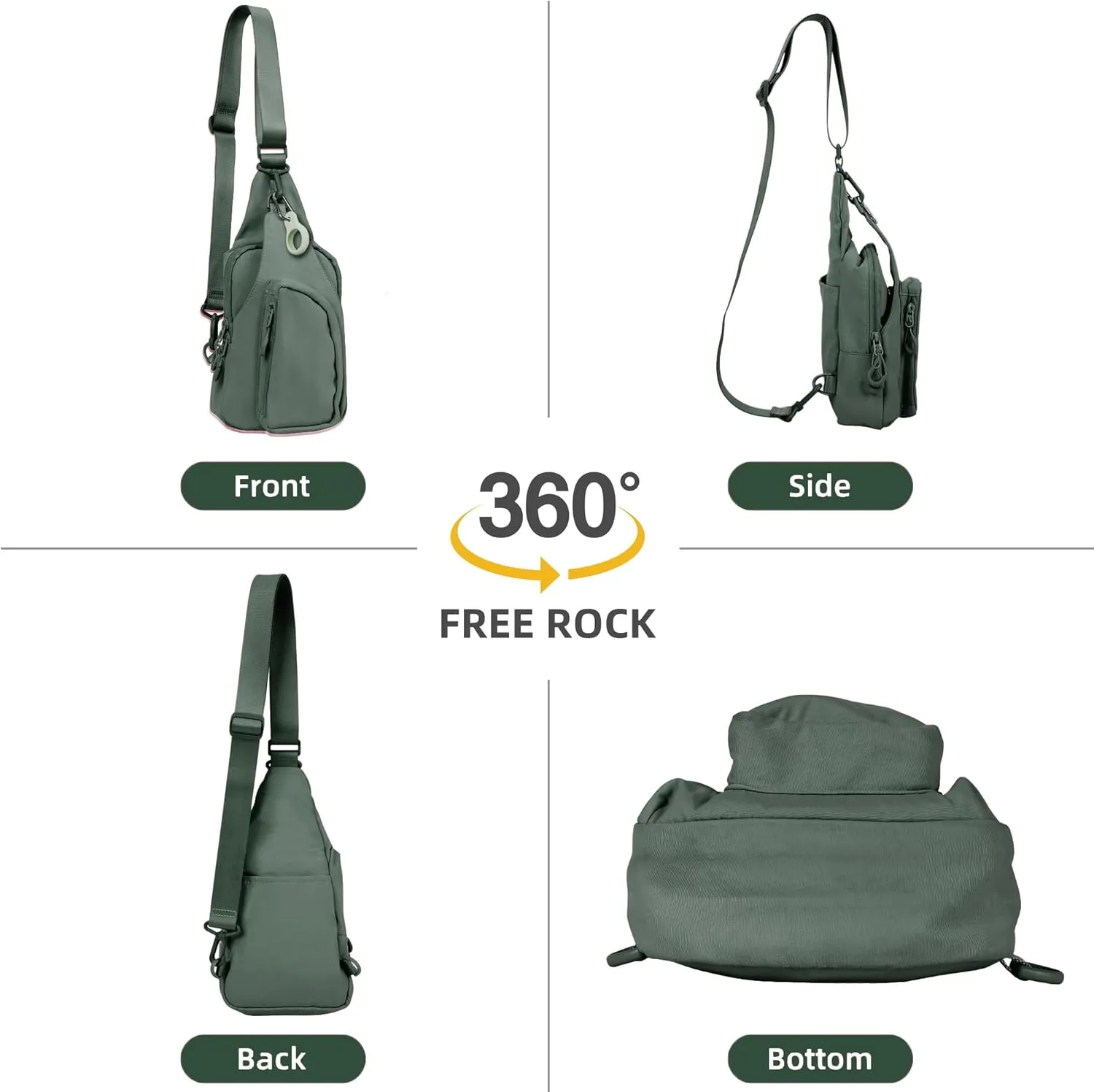 FREE ROCK Small Crossbody Bag Mini Nylon Sling Bag Cross Body Bag Chest Bag For Outdoors Hiking Traveling For Women Men (Green)