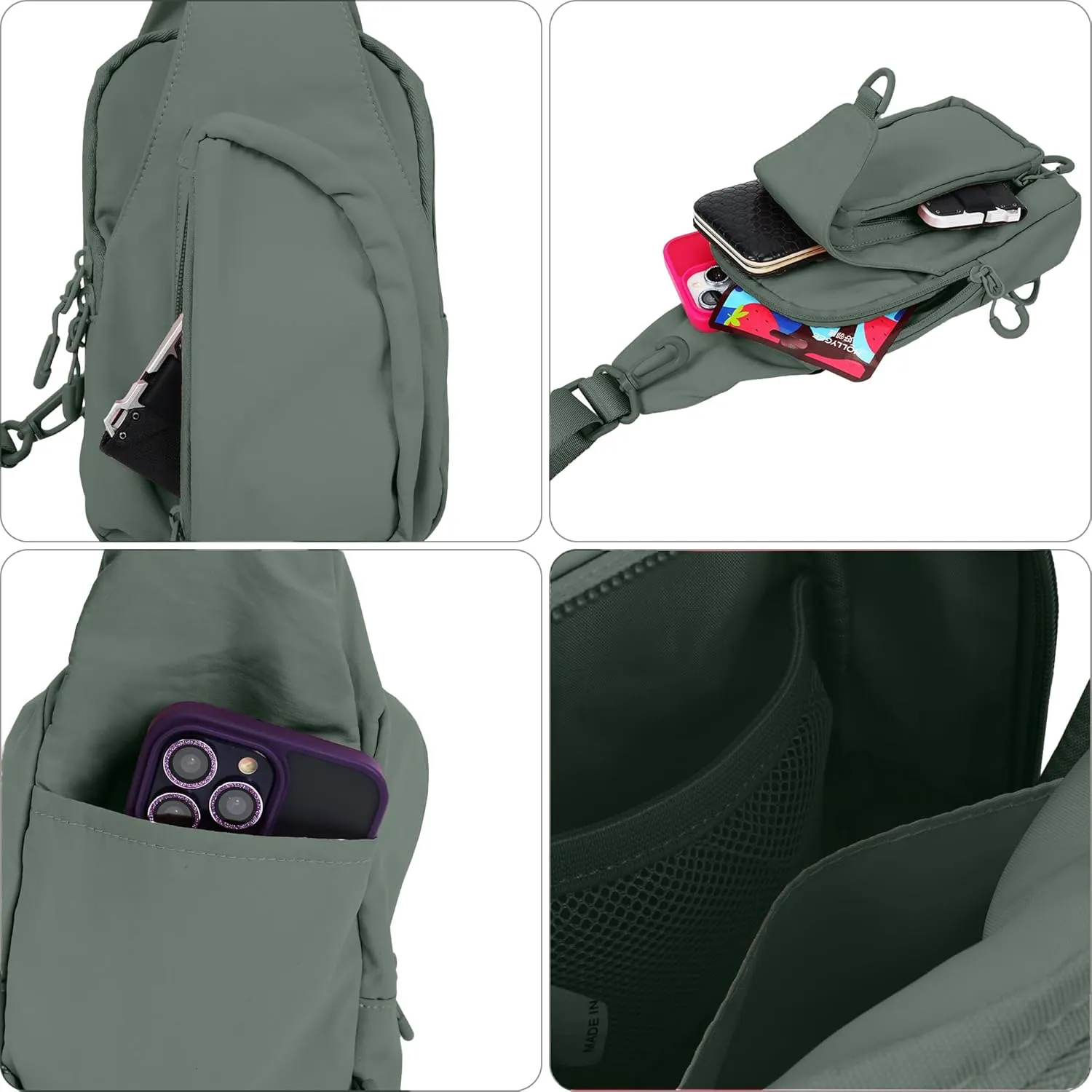 FREE ROCK Small Crossbody Bag Mini Nylon Sling Bag Cross Body Bag Chest Bag For Outdoors Hiking Traveling For Women Men (Green)