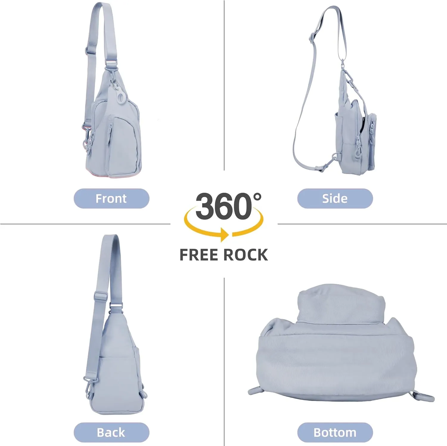 FREE ROCK Small Crossbody Bag Mini Nylon Sling Bag Cross Body Bag Chest Bag For Outdoors Hiking Traveling For Women Men (Grey)