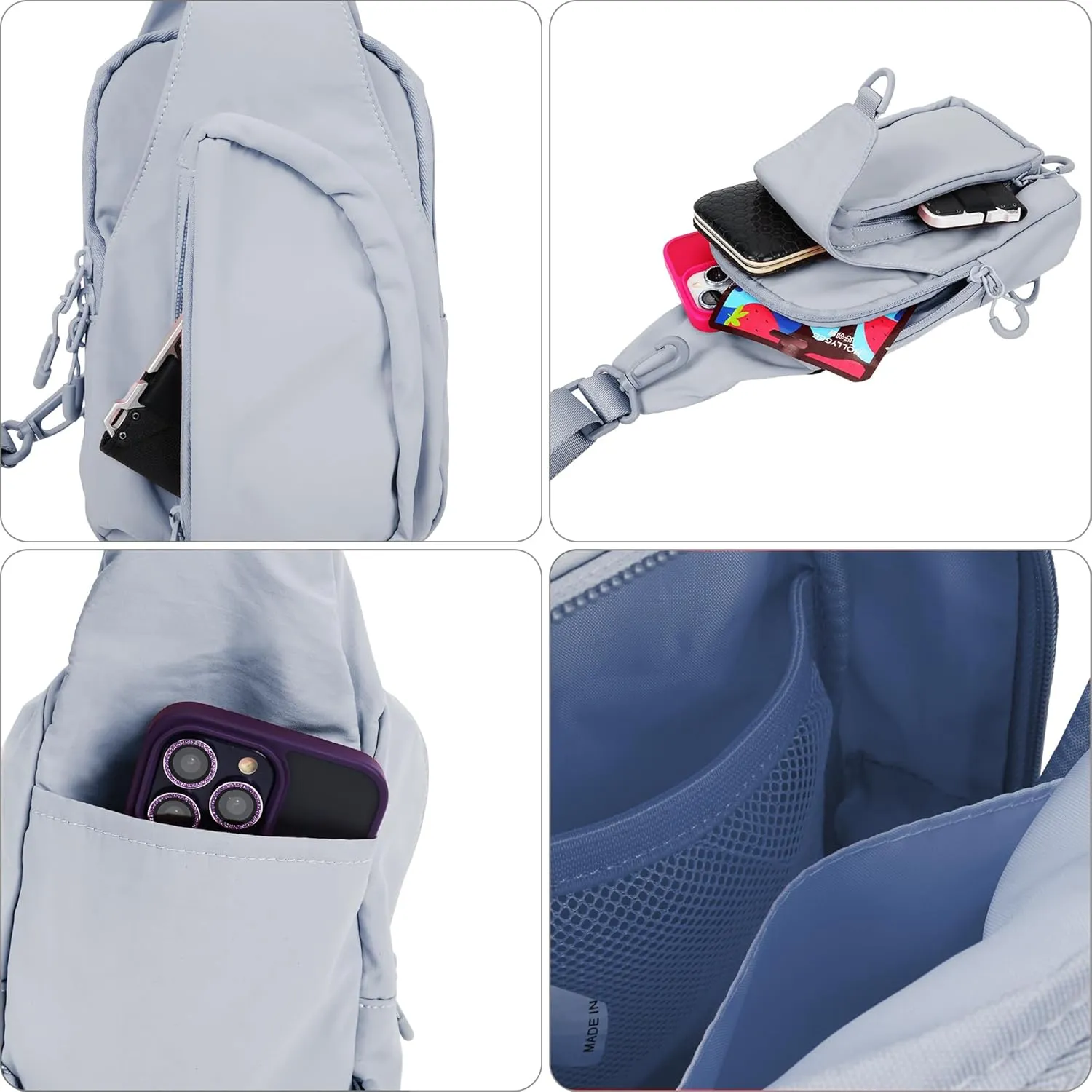 FREE ROCK Small Crossbody Bag Mini Nylon Sling Bag Cross Body Bag Chest Bag For Outdoors Hiking Traveling For Women Men (Grey)