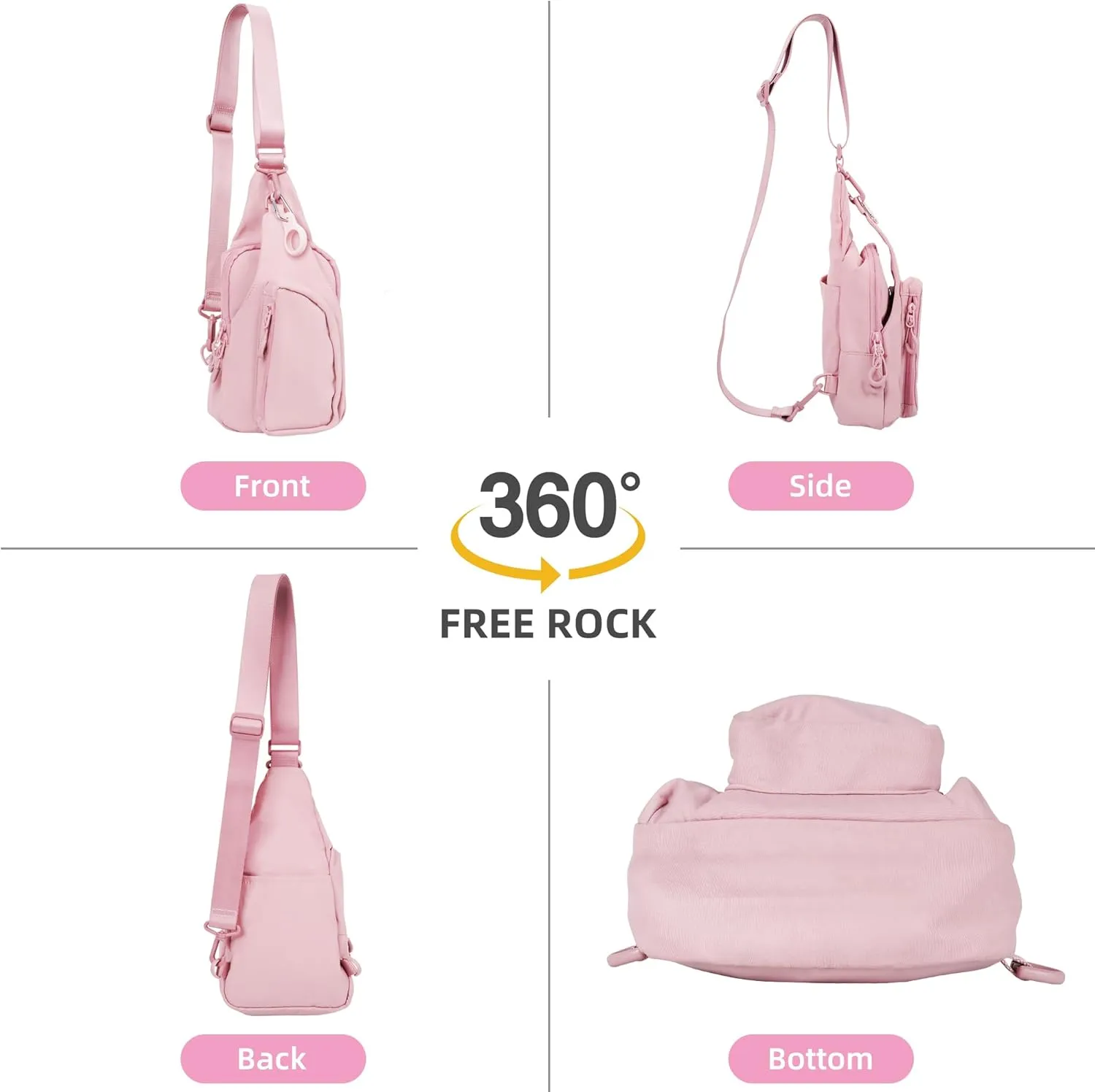 FREE ROCK Small Crossbody Bag Mini Nylon Sling Bag Cross Body Bag Chest Bag For Outdoors Hiking Traveling For Women Men (Pink)