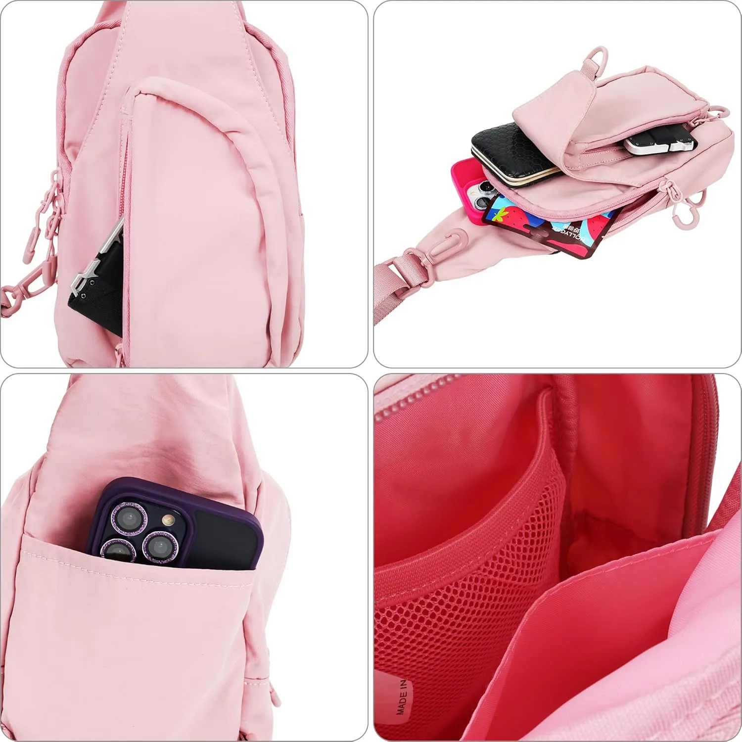 FREE ROCK Small Crossbody Bag Mini Nylon Sling Bag Cross Body Bag Chest Bag For Outdoors Hiking Traveling For Women Men (Pink)
