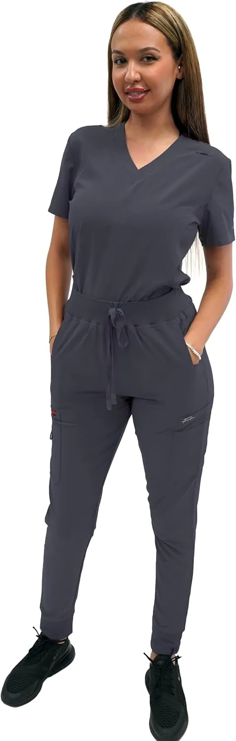 FUBU Women's 5 Pocket V-Neck Scrub Top Medical Nursing Uniform