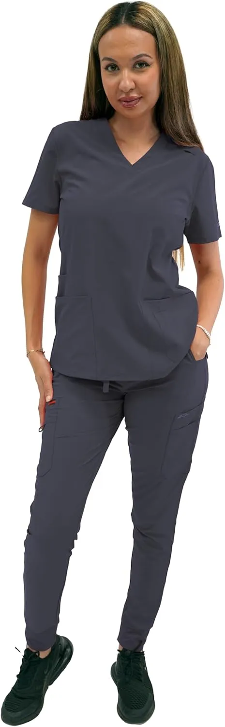 FUBU Women's 5 Pocket V-Neck Scrub Top Medical Nursing Uniform