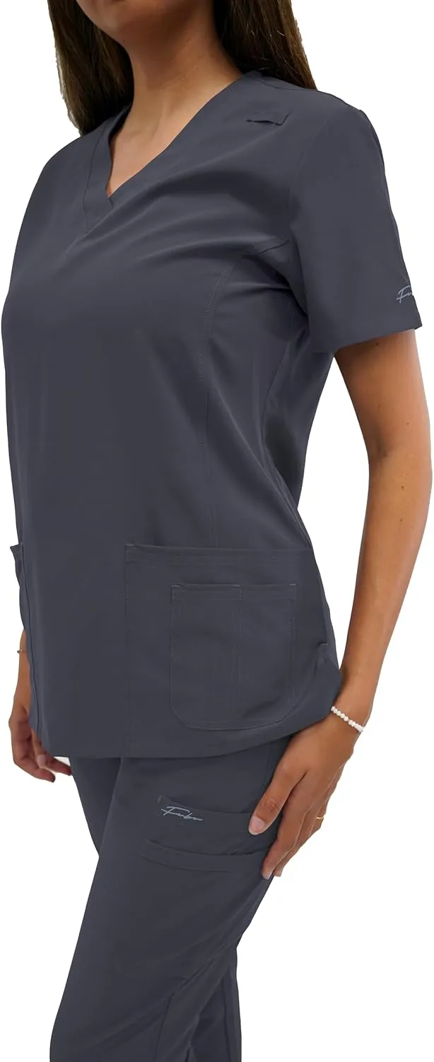 FUBU Women's 5 Pocket V-Neck Scrub Top Medical Nursing Uniform