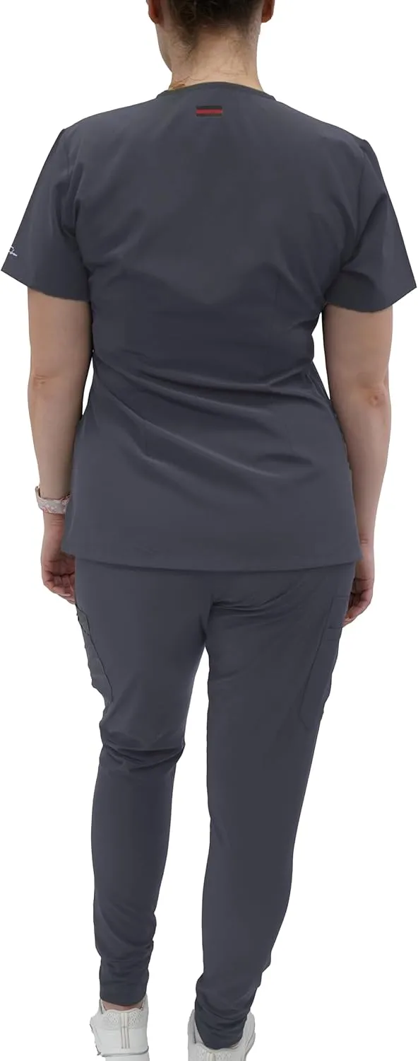 FUBU Women's 5 Pocket V-Neck Scrub Top Medical Nursing Uniform