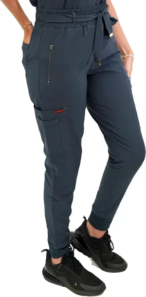 FUBU Women's Slim Fit High Waisted Belted Jogger Scrub Pant Medical Nursing Uniform