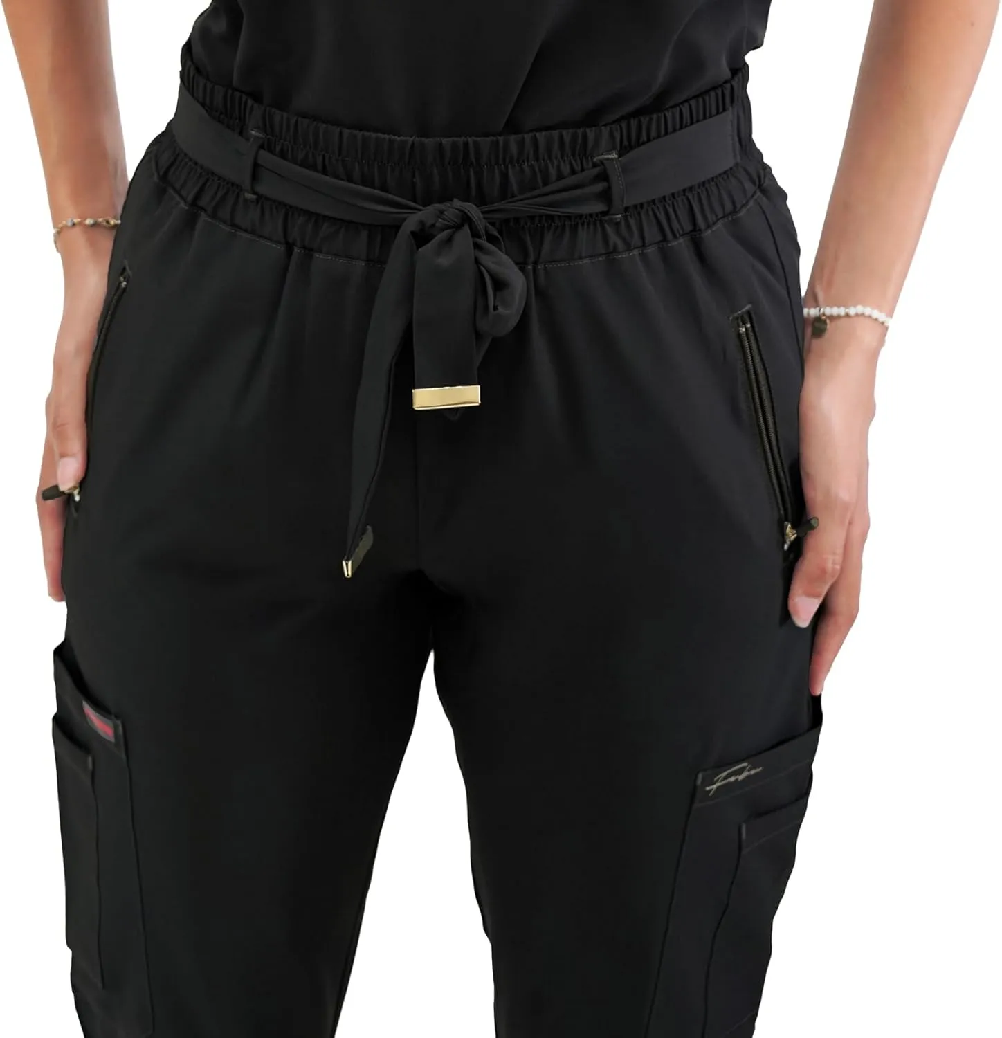FUBU Women's Slim Fit High Waisted Belted Jogger Scrub Pant Medical Nursing Uniform