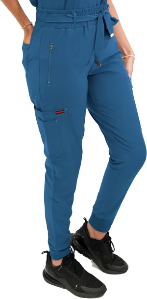 FUBU Women's Slim Fit High Waisted Belted Jogger Scrub Pant Medical Nursing Uniform