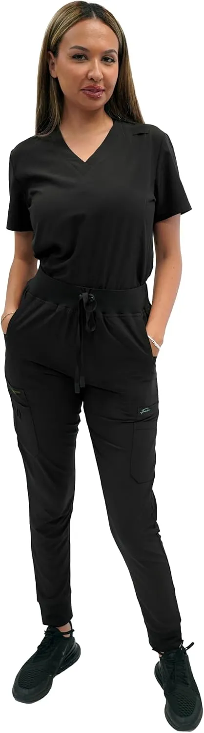 FUBU Women's Slim Fit High Waisted Jogger Yoga Scrub Pant Medical Nursing Uniform