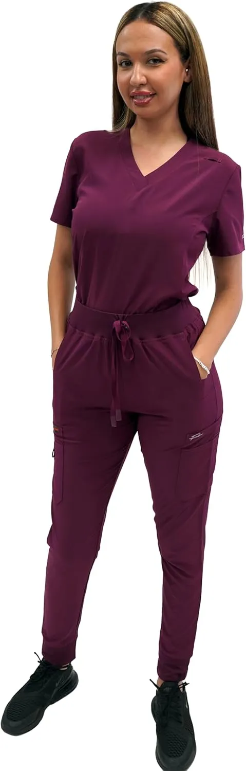 FUBU Women's Slim Fit High Waisted Jogger Yoga Scrub Pant Medical Nursing Uniform