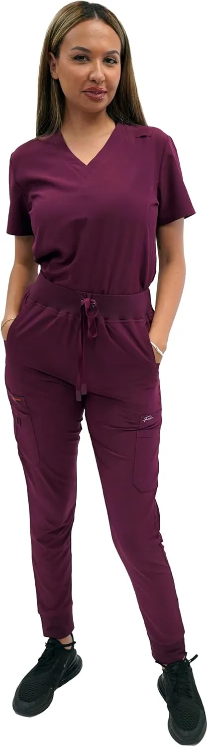 FUBU Women's Slim Fit High Waisted Jogger Yoga Scrub Pant Medical Nursing Uniform
