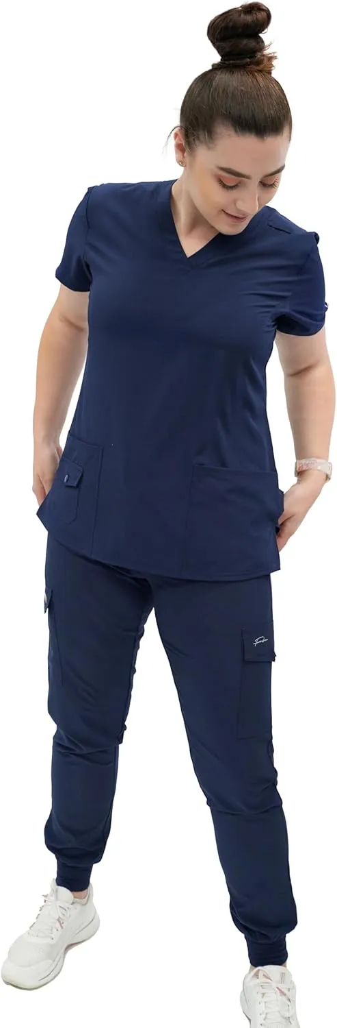 FUBU Women's V-Neck Scrub Top Medical Nursing Uniform