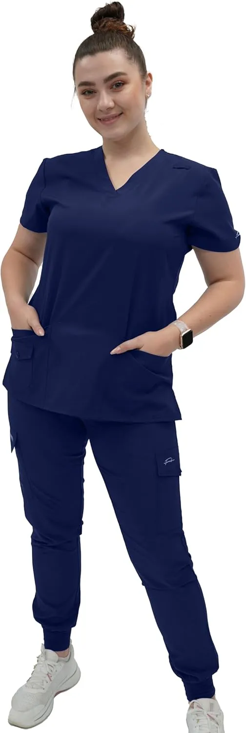 FUBU Women's V-Neck Scrub Top Medical Nursing Uniform