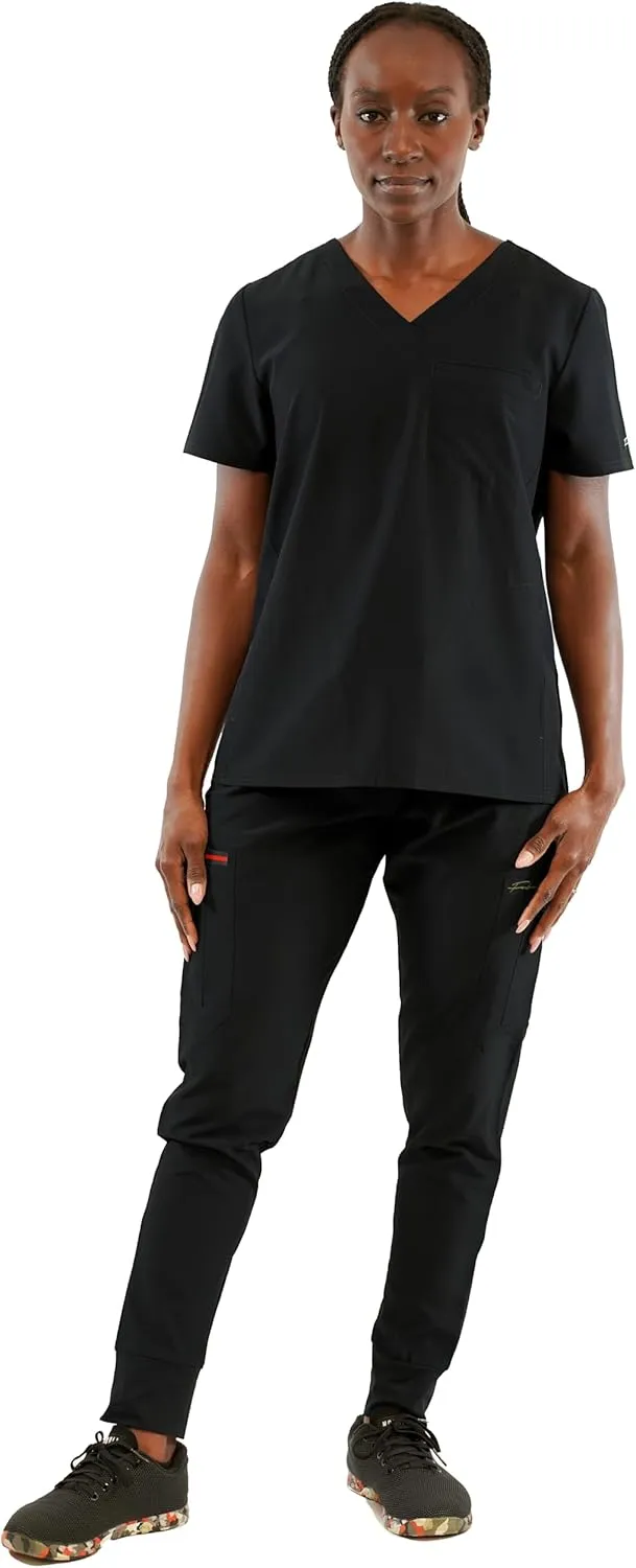 FUBU Women's V-Neck Tuck in Scrub Top Medical Nursing Uniform