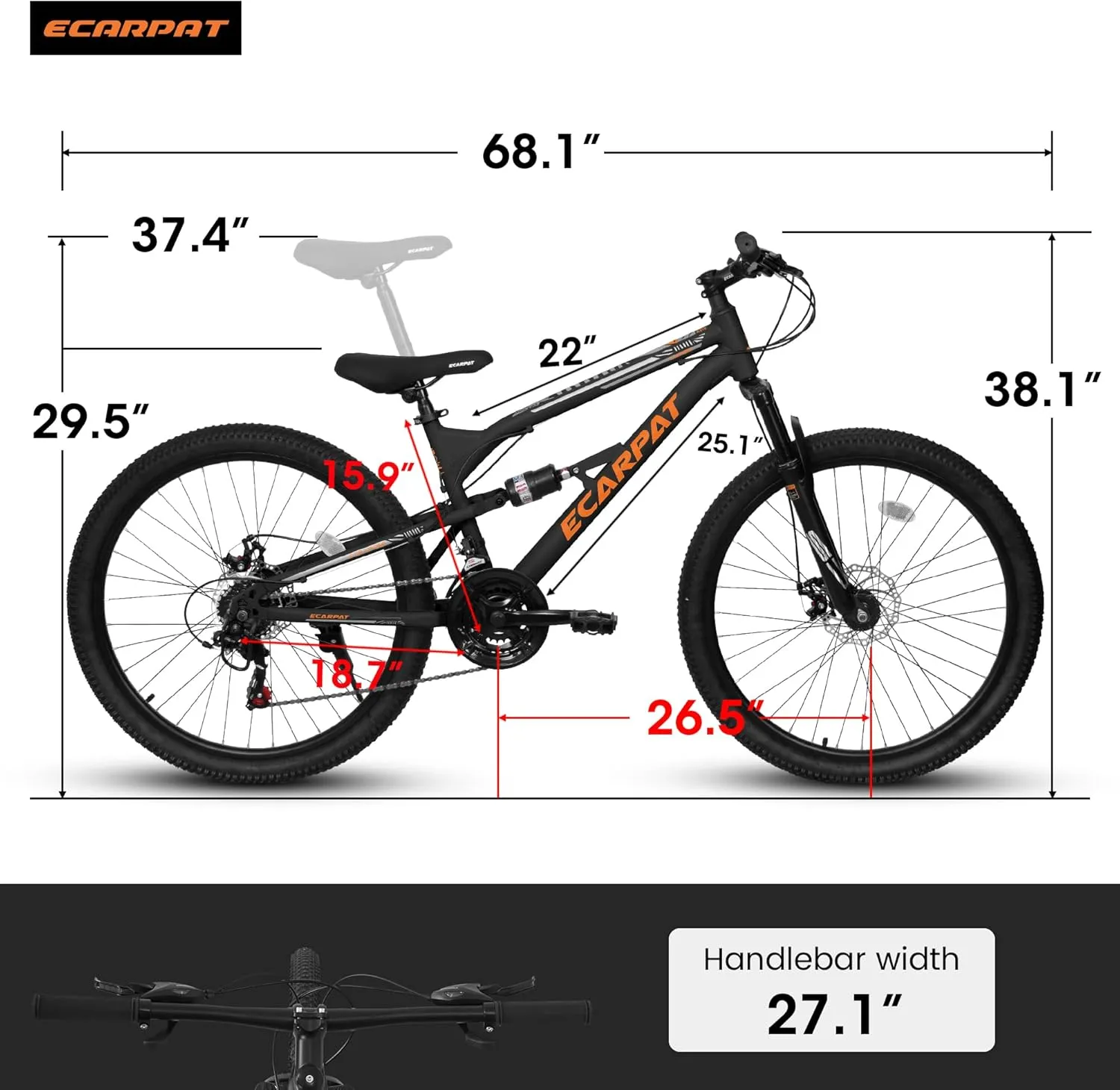 Full Dual Suspension Mountain Bike 24/26/27.5 Inch, Mountain Bike for Mens Womens, Student Work with 21-Speed Disc Trail Commuter City Snow Bicycles