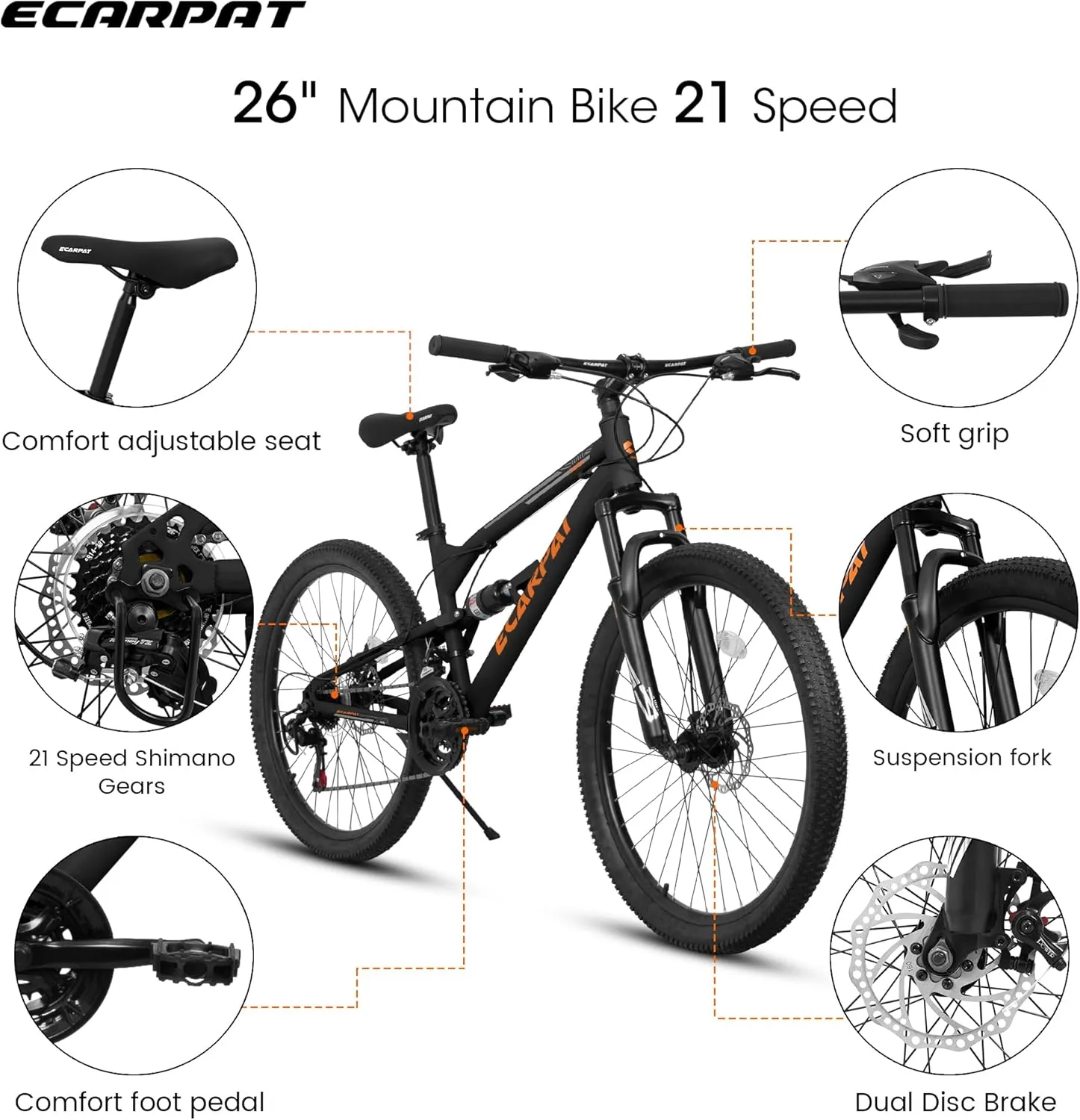 Full Dual Suspension Mountain Bike 24/26/27.5 Inch, Mountain Bike for Mens Womens, Student Work with 21-Speed Disc Trail Commuter City Snow Bicycles