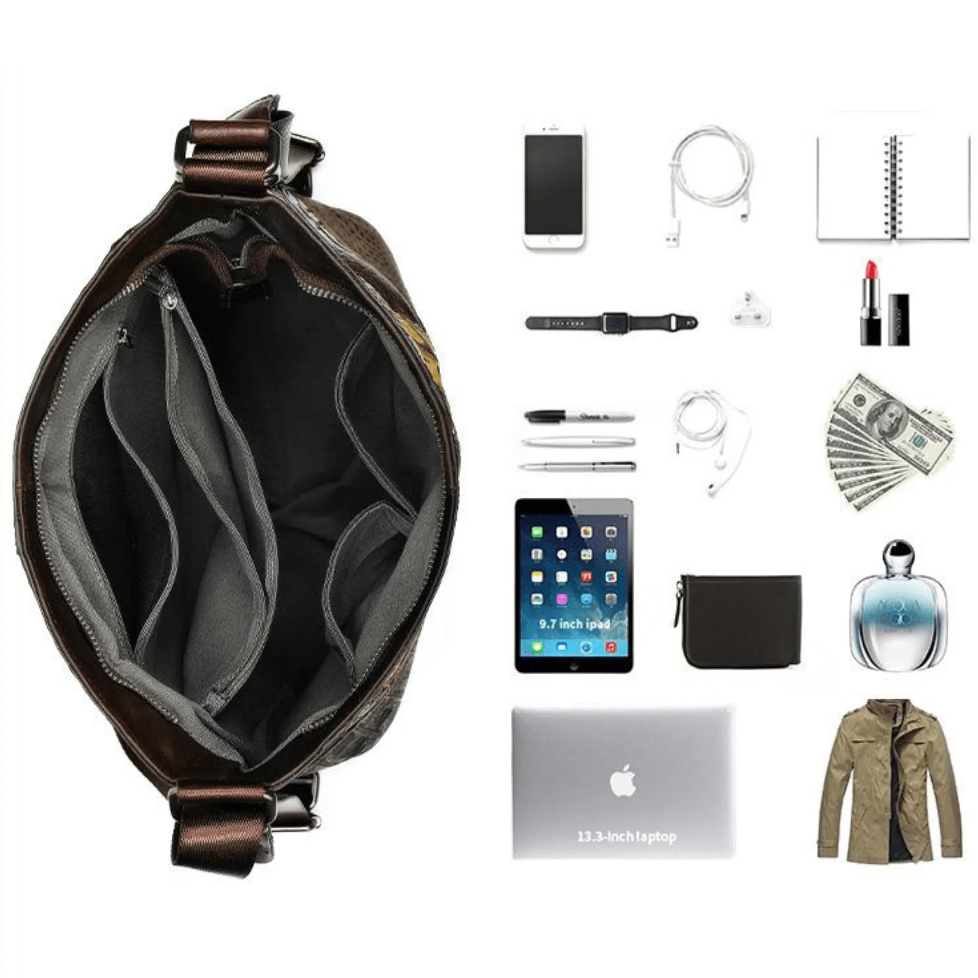 Full Grain Genuine Leather Bag with Side Backpack Straps Multicoloured