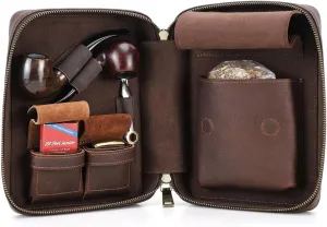 Full Grain Leather Pipe Tobacco Pouch Smoking Pipe Storage Organizer Humidor Accessories Lighter Holder Tobacco Pipes Travel Box for 2 Pipes