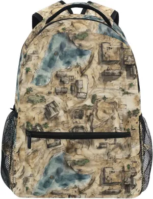 Fun Backpack for Teens Boys Girls Waterproof Vintage Daypacks with Chest Strap for Travel Trip Game Map