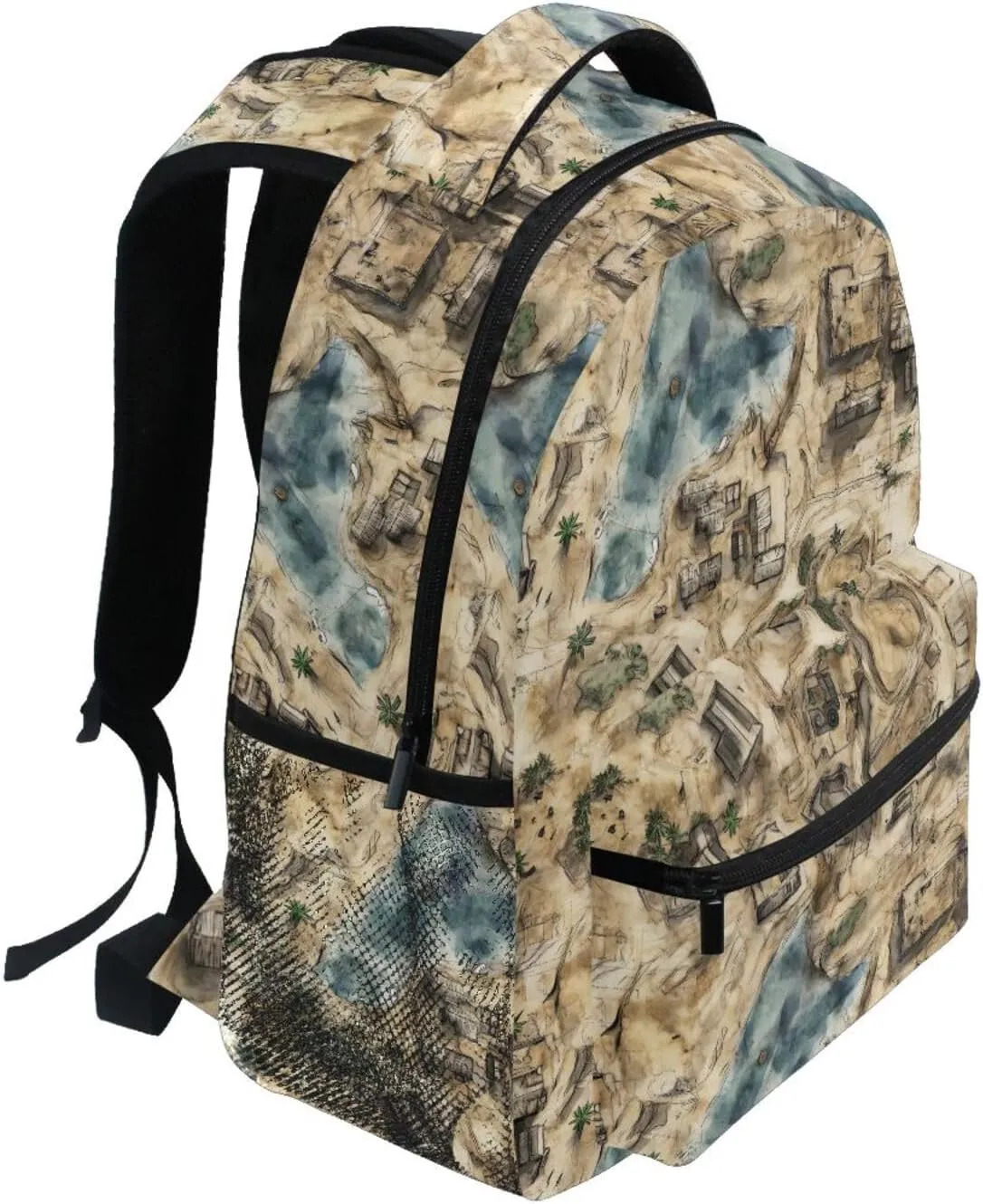 Fun Backpack for Teens Boys Girls Waterproof Vintage Daypacks with Chest Strap for Travel Trip Game Map
