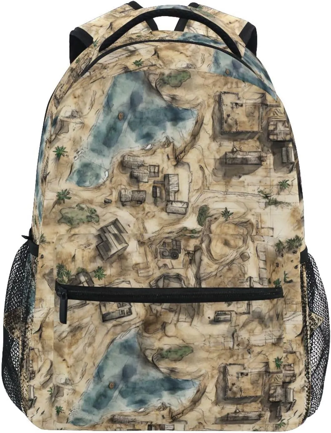 Fun Backpack for Teens Boys Girls Waterproof Vintage Daypacks with Chest Strap for Travel Trip Game Map