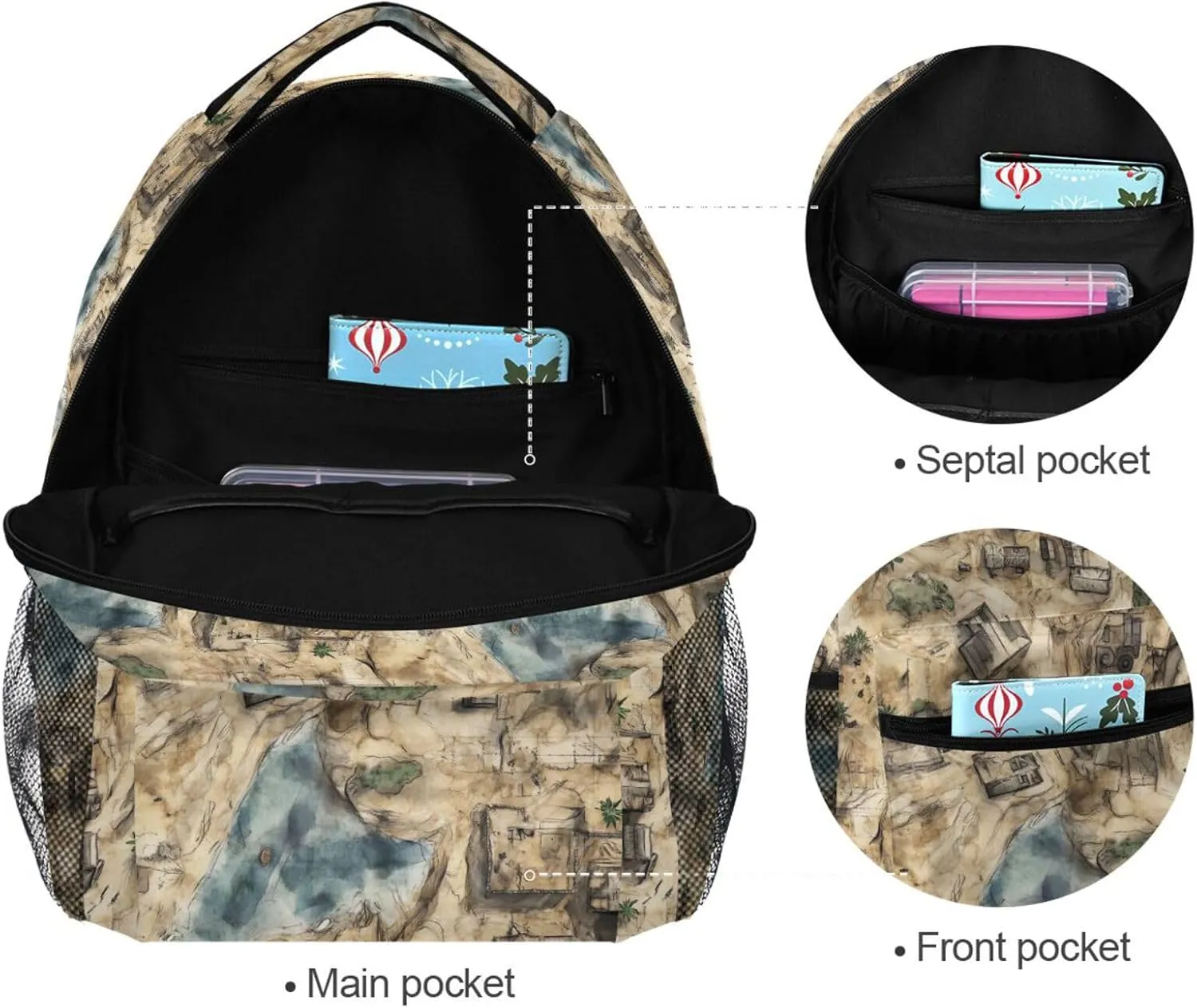 Fun Backpack for Teens Boys Girls Waterproof Vintage Daypacks with Chest Strap for Travel Trip Game Map