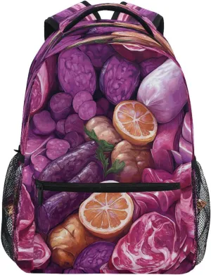Fun Backpack for Women Men Waterproof Laptop Bookbag with Chest Strap for Business Work College Travel Trip Lunch Meat Wild Style