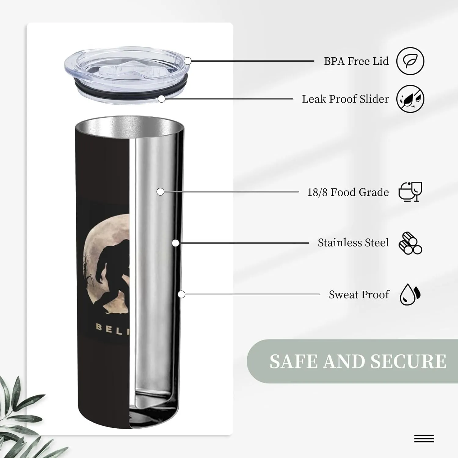 Funny Bigfoot Sasquatch Full Moon 20 oz Tumbler Stainless Steel Vacuum Insulation Travel Mug Proof Lid Water Coffee Cup Included for Home Office School - Works Great for Ice Drink Hot Beverage