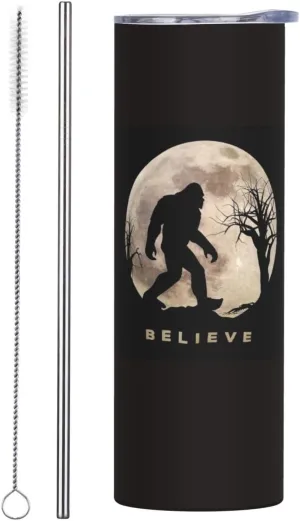 Funny Bigfoot Sasquatch Full Moon 20 oz Tumbler Stainless Steel Vacuum Insulation Travel Mug Proof Lid Water Coffee Cup Included for Home Office School - Works Great for Ice Drink Hot Beverage