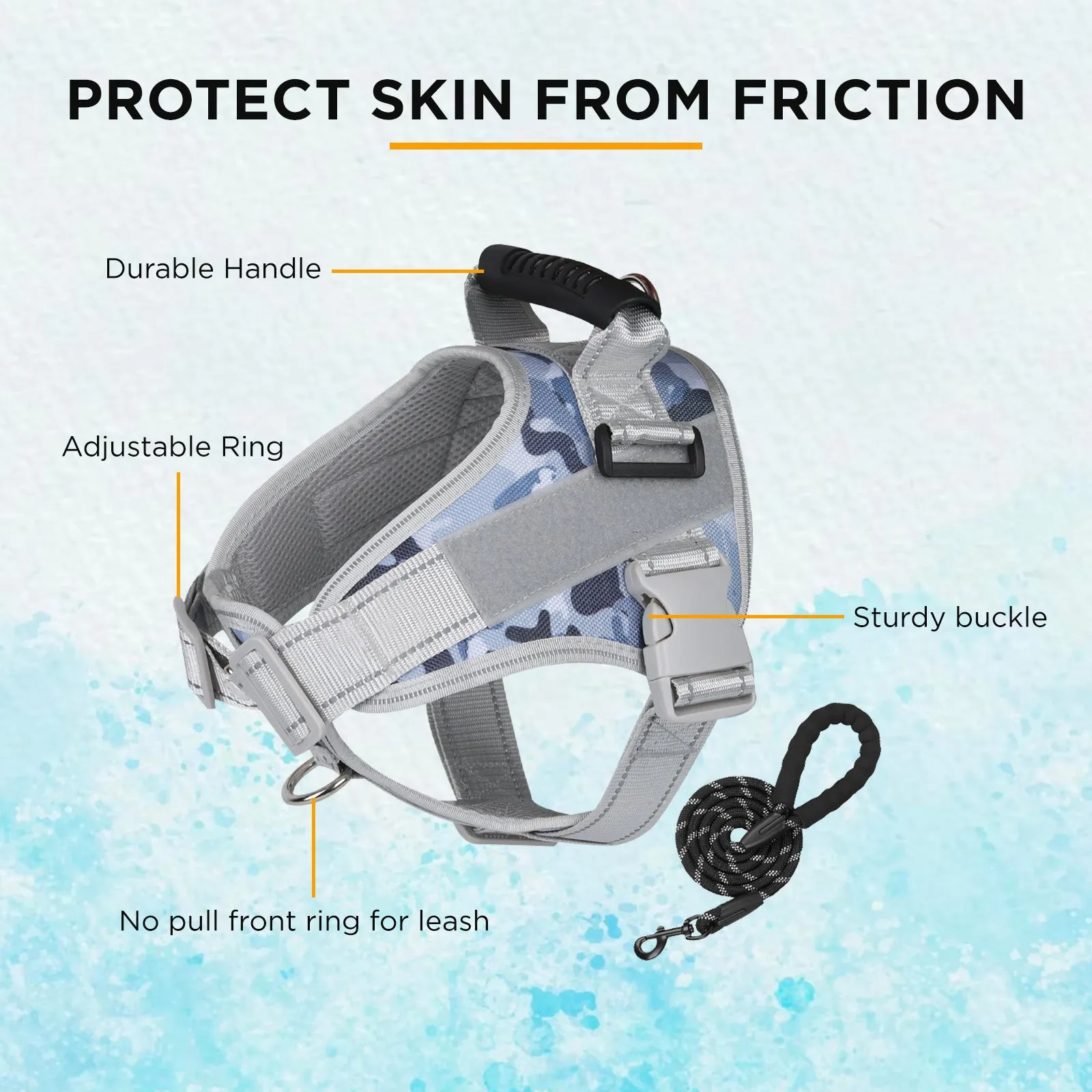 Furbulous No Pull Dog Harness Adjustable Pet Harness Reflective Explosion-proof Shock Dog Harness with 1.5m Lead