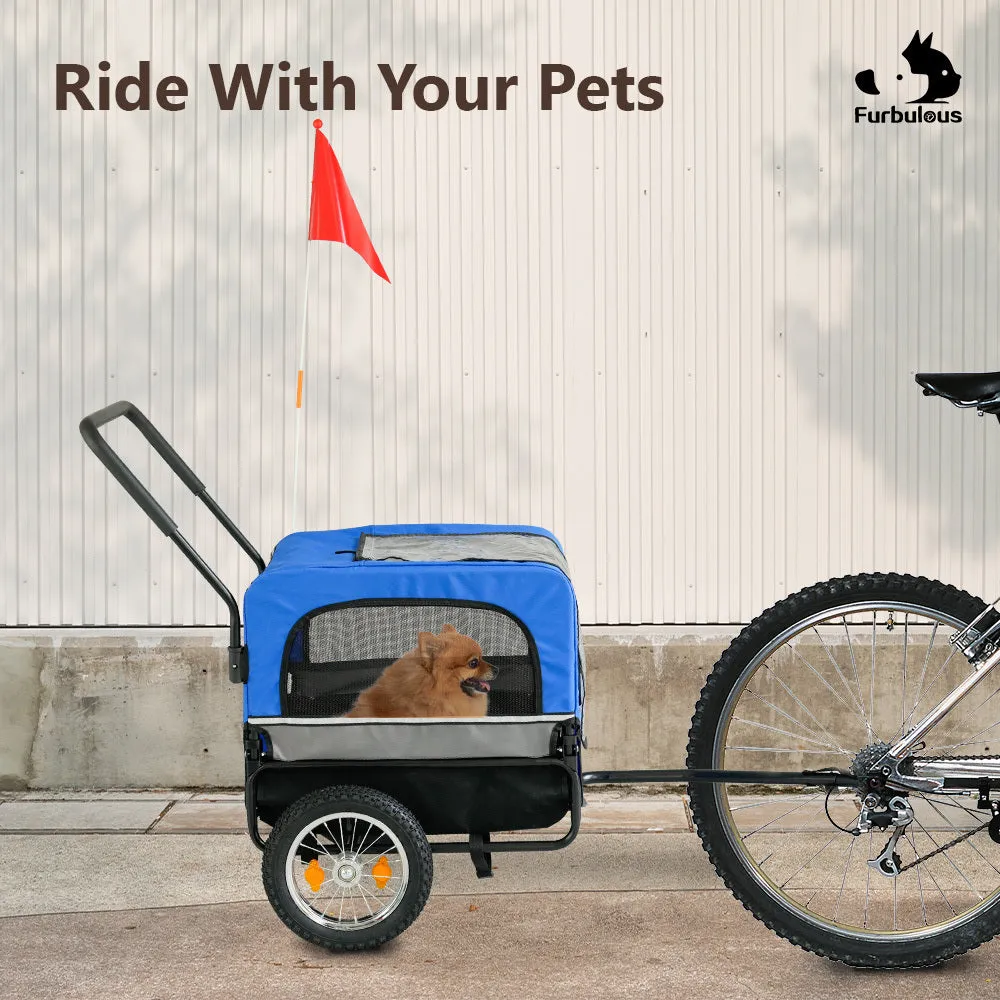 Furbulous Pet Bike Trailers 30kg Dog Stroller Outdoor Bicycle Covered Carrier Blue Grey